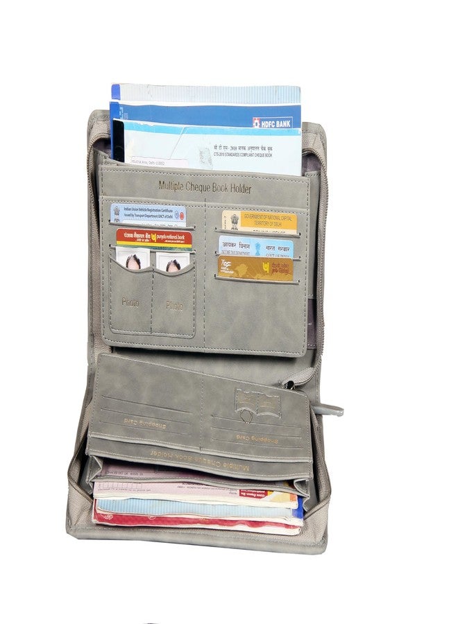 Sukeshcraft Multiple Cheque Book Holder | Original PU Holds Upto 8 Cheque Books, Locker Key Hook, 2 Photo Slots, 1 Pin-Sim Slot, 13 Credit/Debit Card Slots with Matching Zipper (PU -2Tone Grey - Image 3
